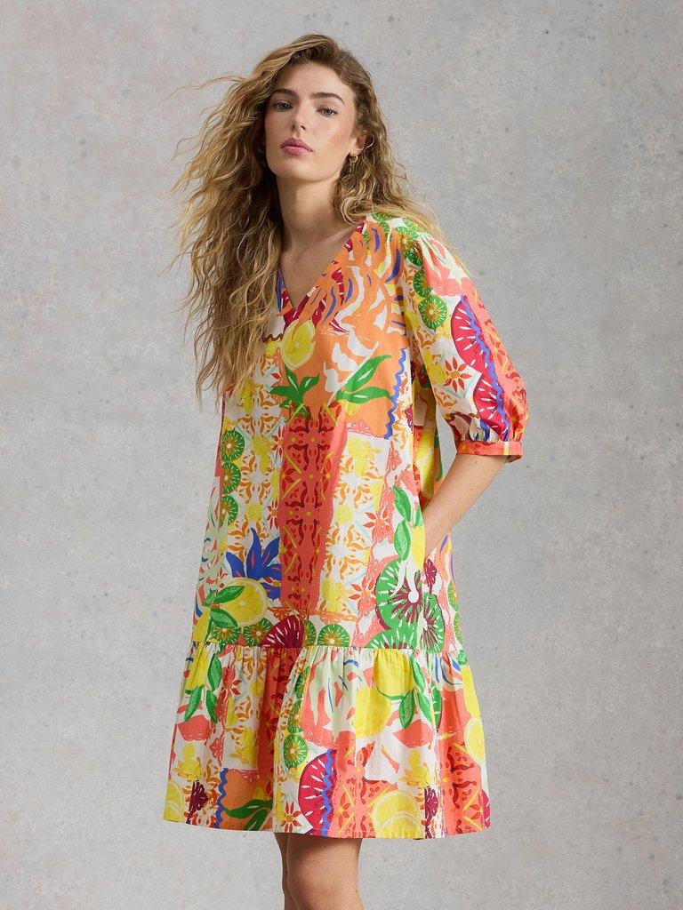 Bex V Neck Dress in YELLOW MLT - MODEL DETAIL