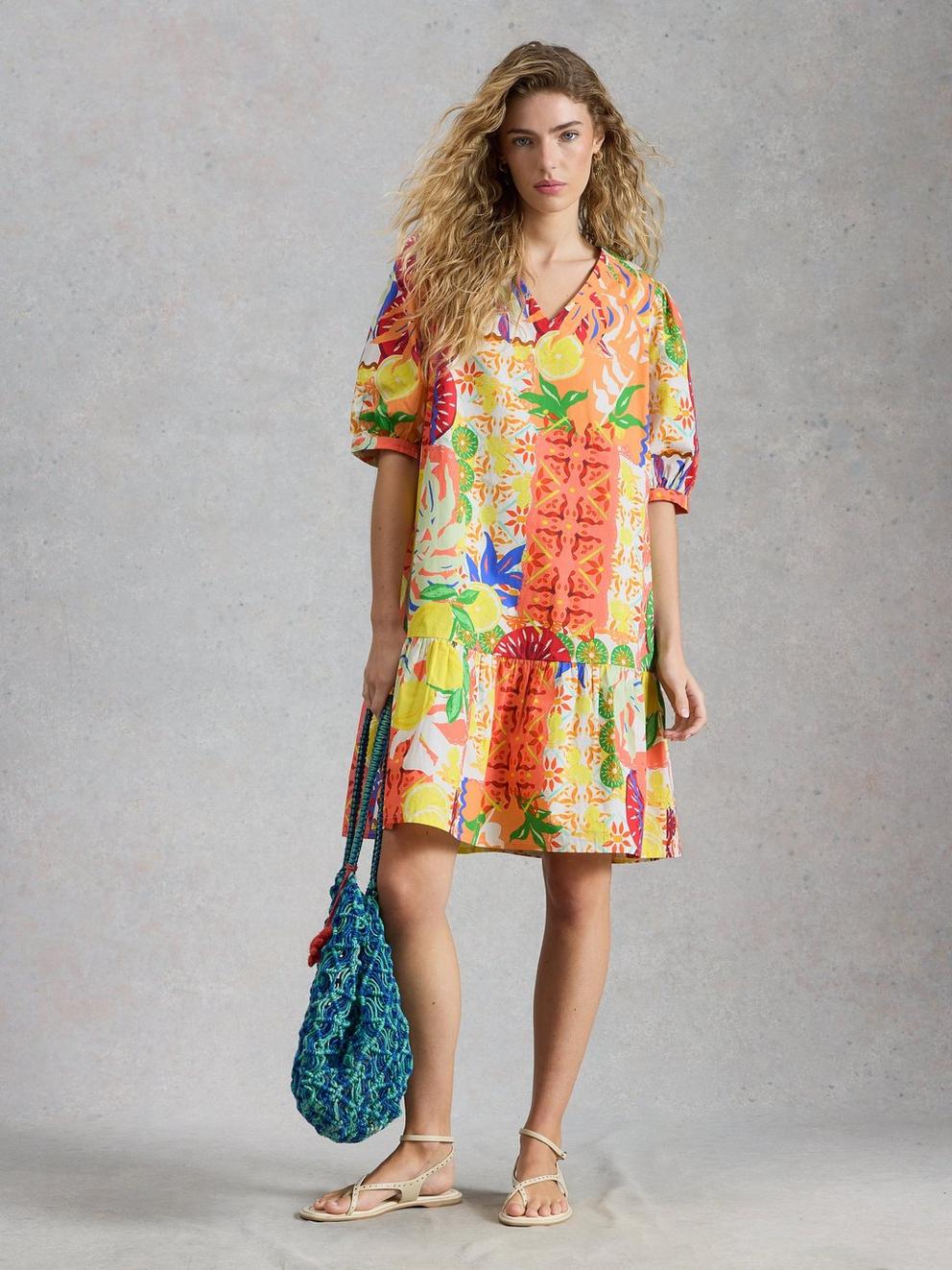Bex V Neck Dress in YELLOW MLT - MODEL FRONT