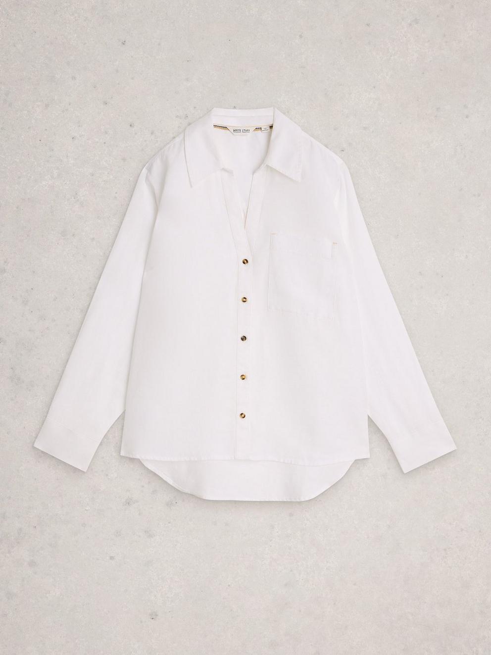 Sadie Linen Boyfriend Shirt  in BRIL WHITE - FLAT FRONT