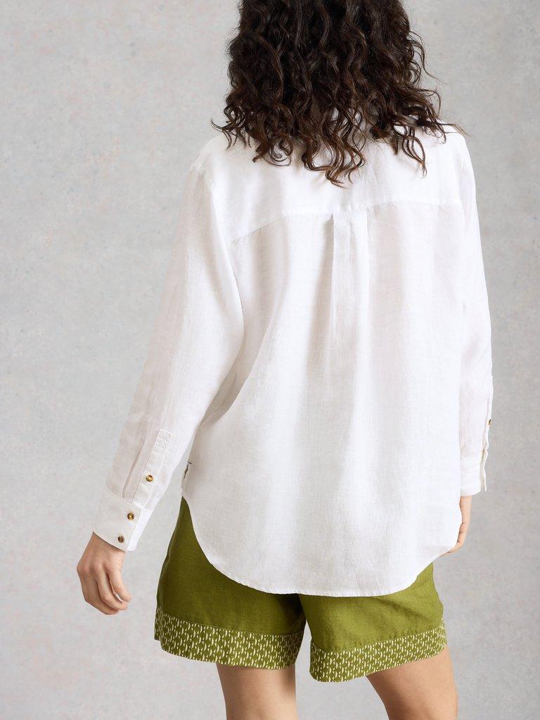 Sadie Linen Boyfriend Shirt  in BRIL WHITE - MODEL BACK