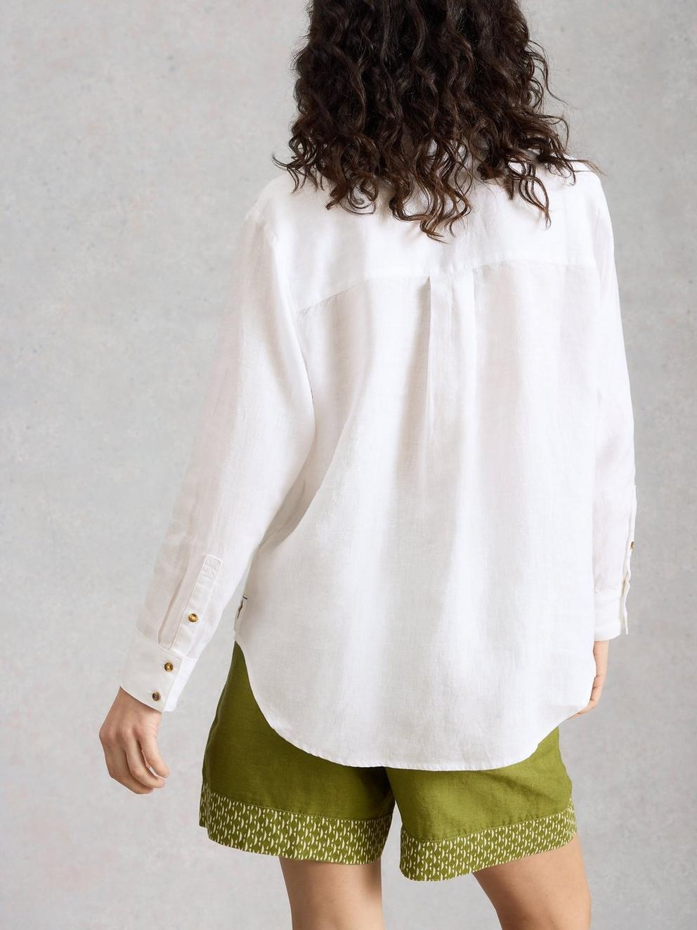 Sadie Linen Boyfriend Shirt  in BRIL WHITE - MODEL BACK