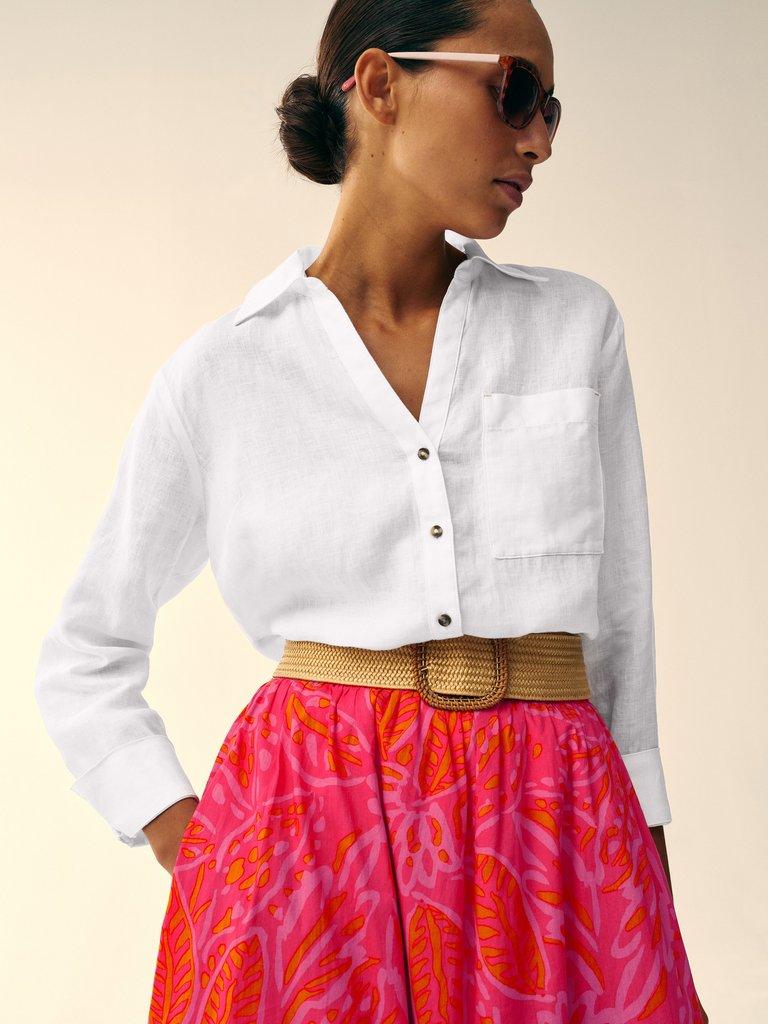 Sadie Linen Boyfriend Shirt in BRIL WHITE - MIXED