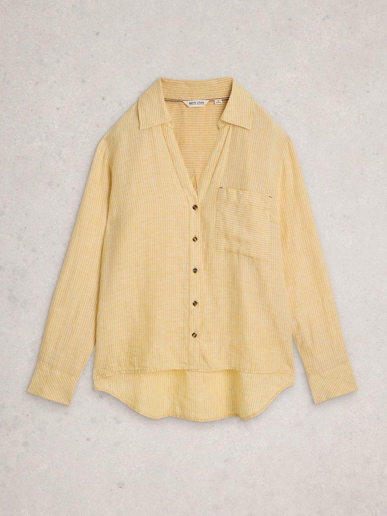 Sadie Linen Boyfriend Shirt in YELLOW MLT - FLAT FRONT