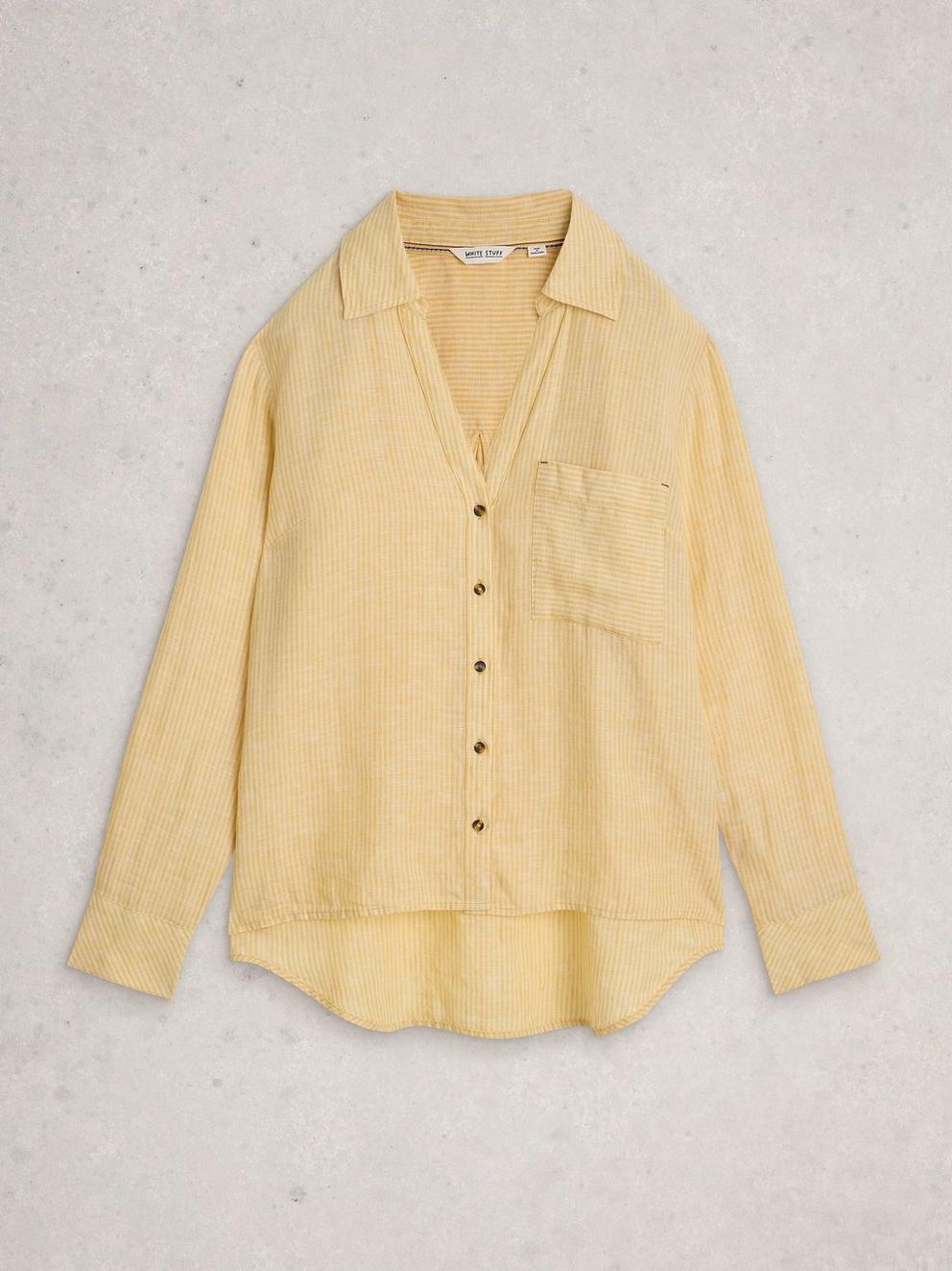 Sadie Linen Boyfriend Shirt in YELLOW MLT - FLAT FRONT