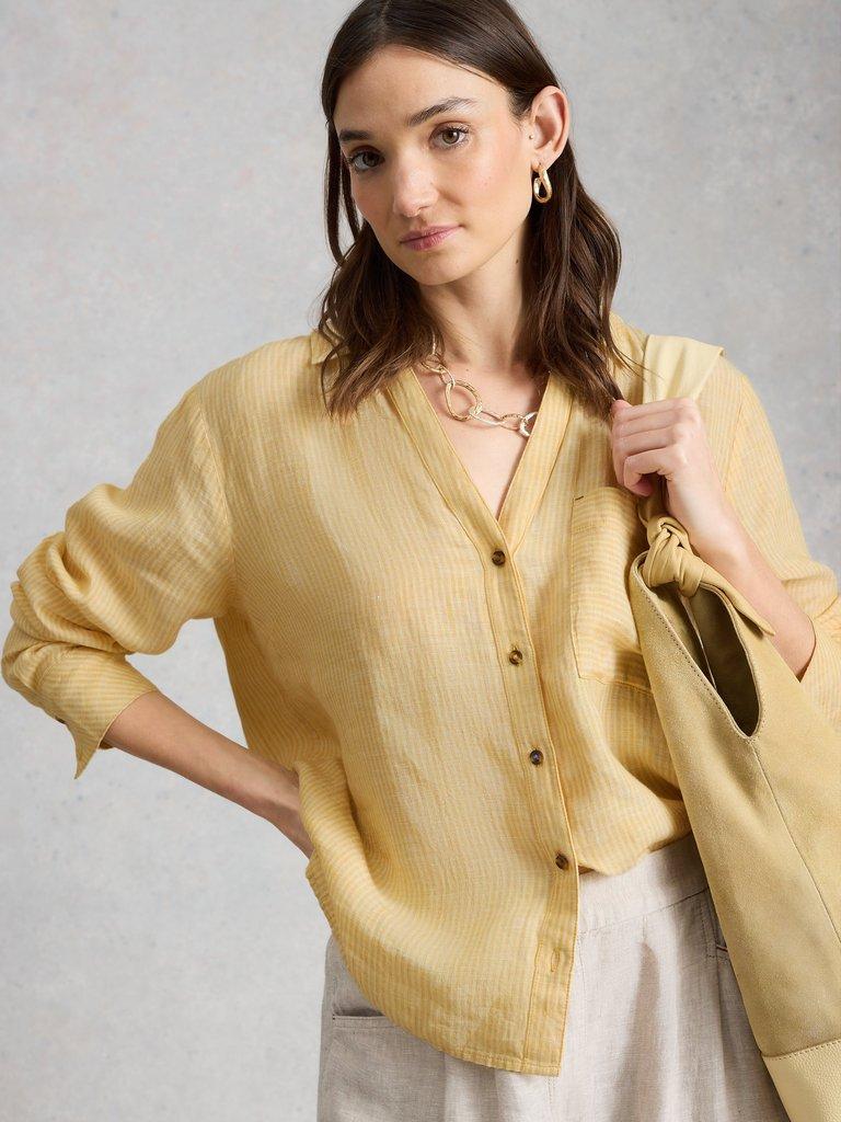 Sadie Linen Boyfriend Shirt in YELLOW MLT - LIFESTYLE