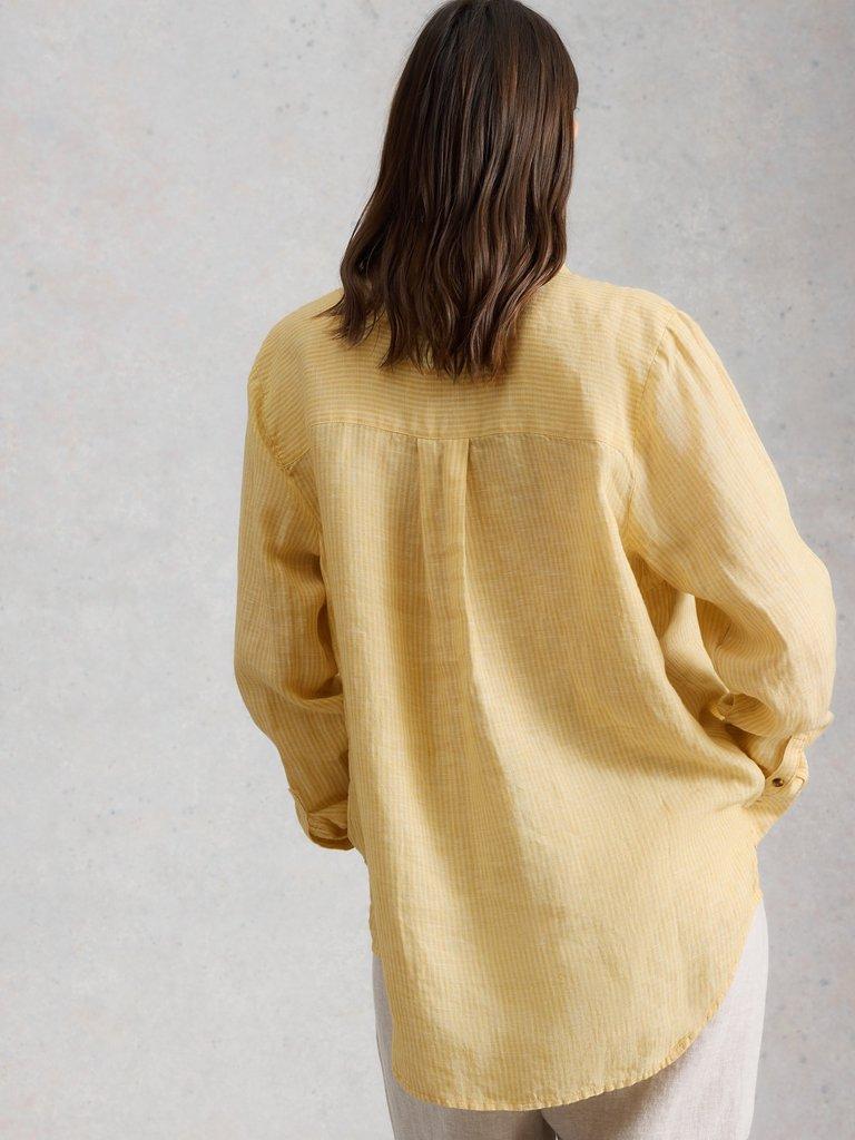 Sadie Linen Boyfriend Shirt in YELLOW MLT - MODEL BACK