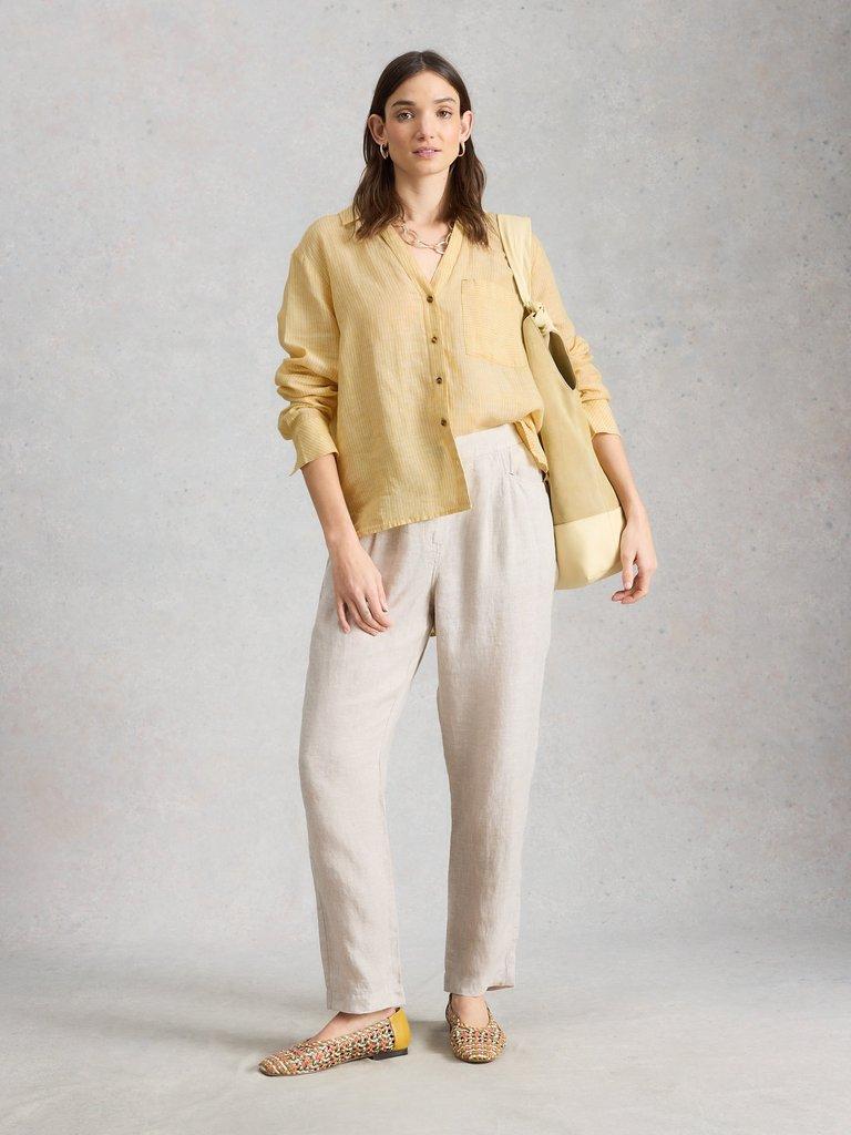 Sadie Linen Boyfriend Shirt in YELLOW MLT - MODEL FRONT