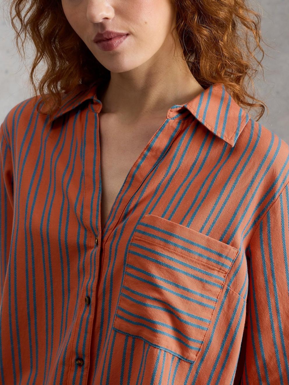 Sadie Boyfriend Shirt in ORANGE MLT - MODEL DETAIL