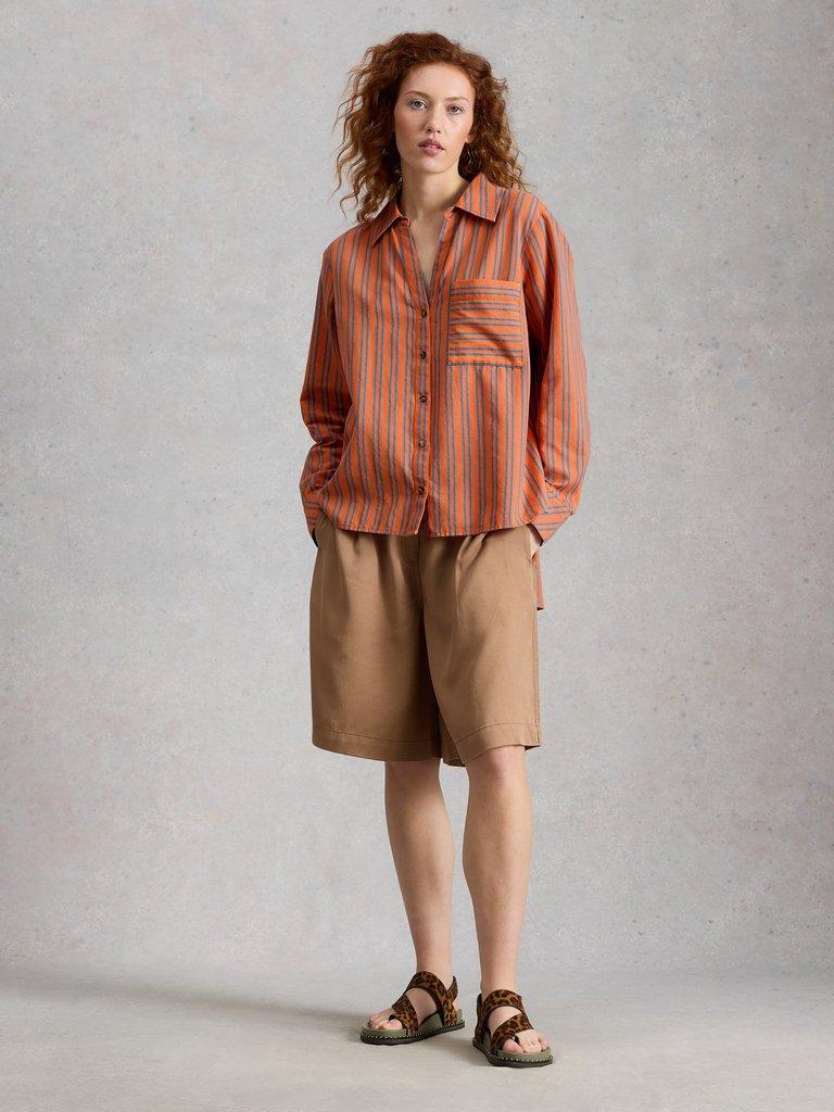 Sadie Boyfriend Shirt in ORANGE MLT - MODEL FRONT