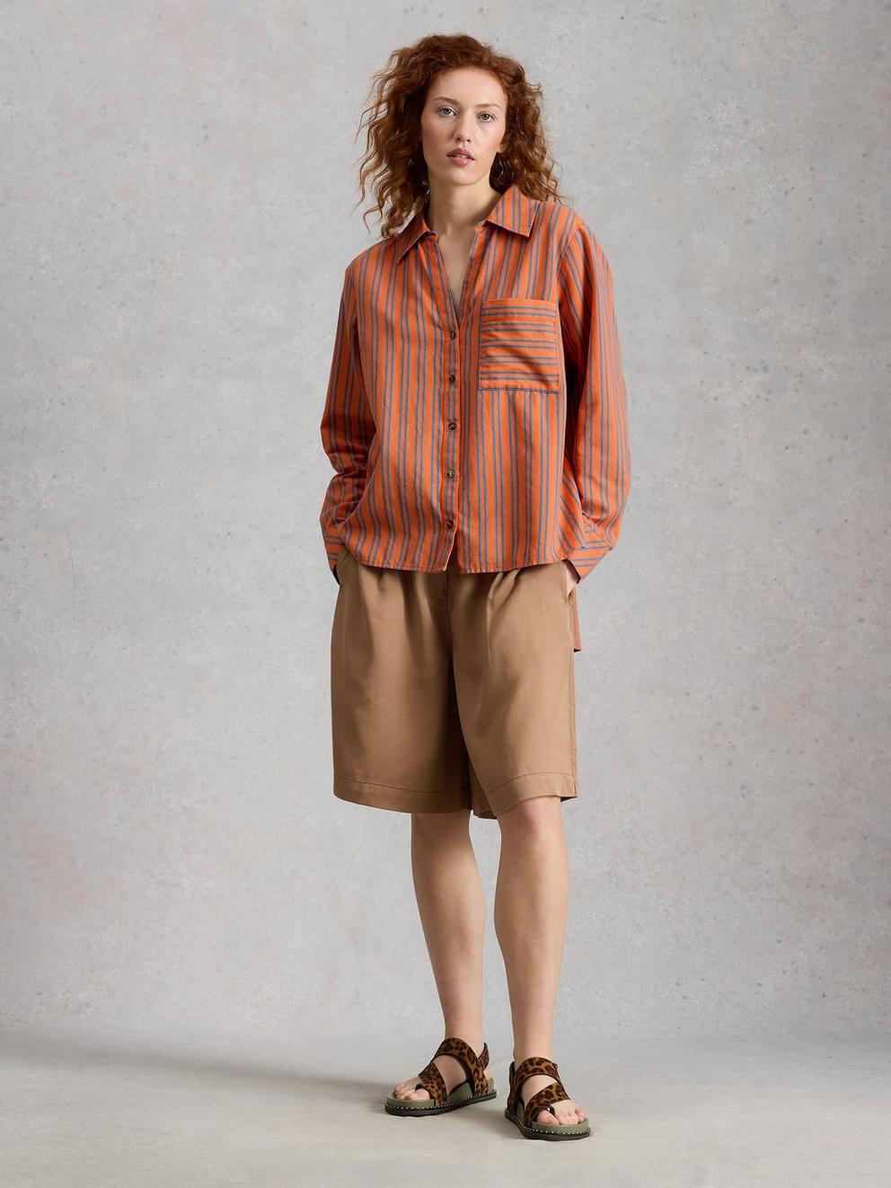 Sadie Boyfriend Shirt in ORANGE MLT - MODEL FRONT