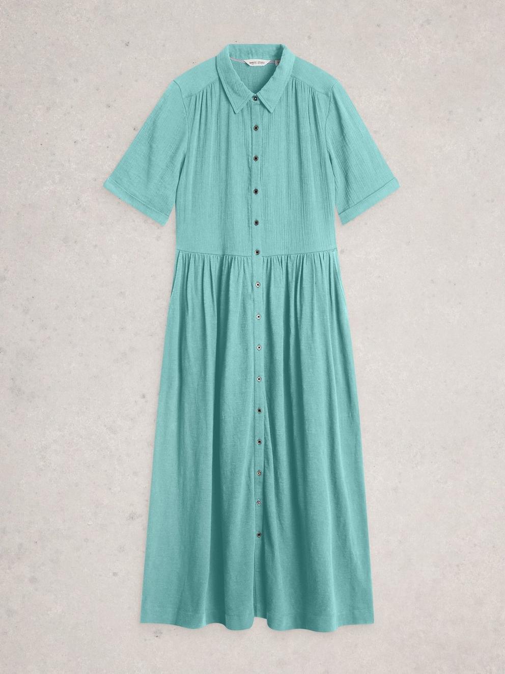 Rylee Double Cloth Shirt Midi Dress in MID BLUE - FLAT FRONT