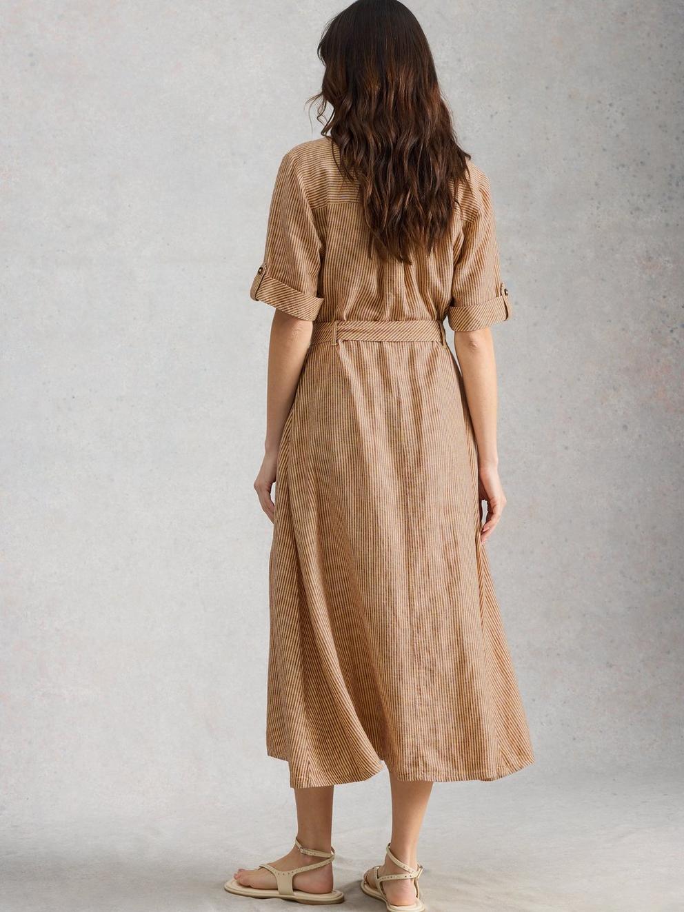 Tiff Linen Blend Shirt Dress in NAT MLT - MODEL BACK