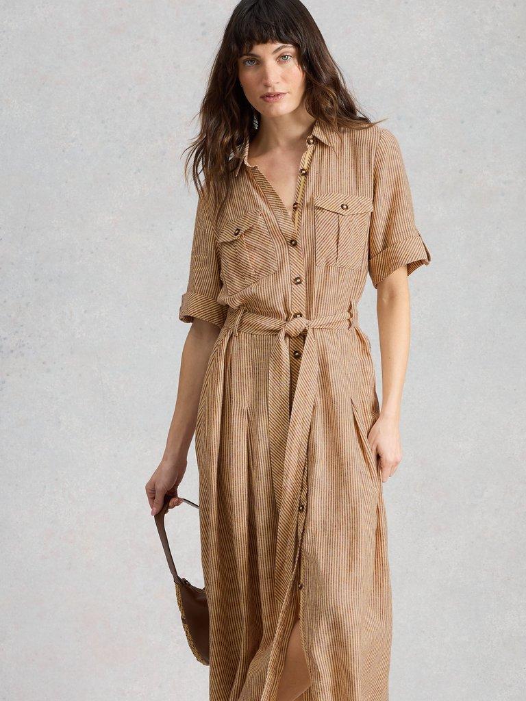Tiff Linen Blend Shirt Dress in NAT MLT - MODEL DETAIL