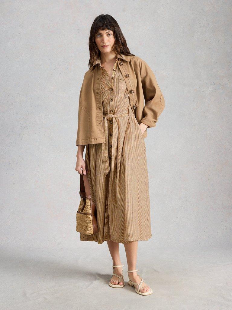 Tiff Linen Blend Shirt Dress in NAT MLT - MODEL FRONT