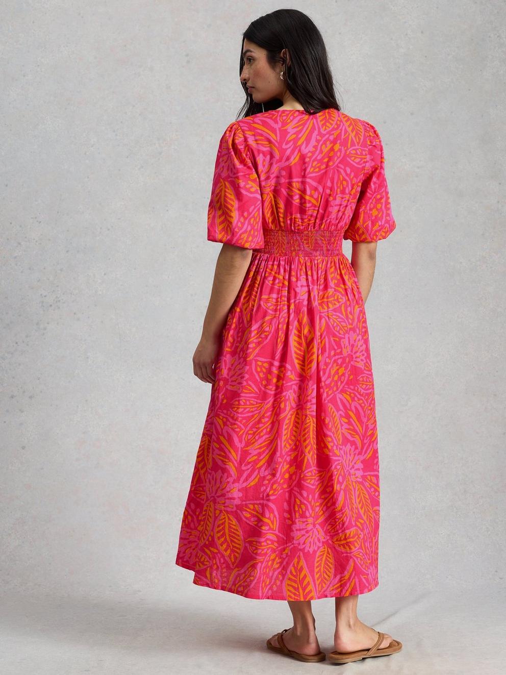 Leela Midi Dress in PINK PR - MODEL BACK