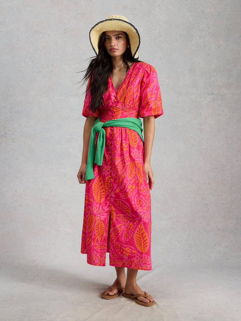 Leela Midi Dress in PINK PR - MODEL FRONT