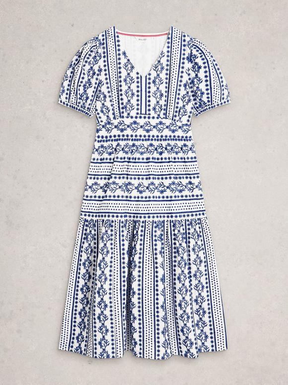 megan embroidered mini dress Blue Sleeveless High Neck Embroidered Mini Dress main image 1