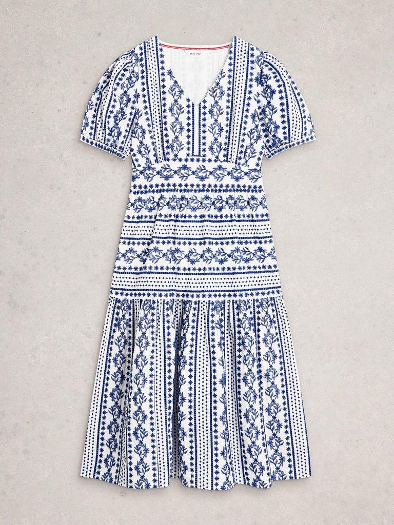 Jolene Embroidered Dress in WHITE MLT - FLAT FRONT