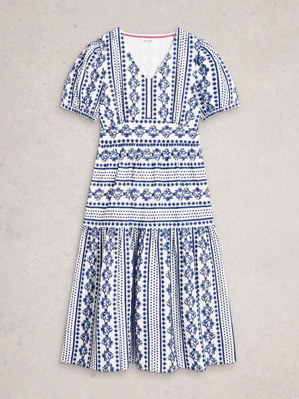 Jolene Embroidered Dress in WHITE MLT - FLAT FRONT