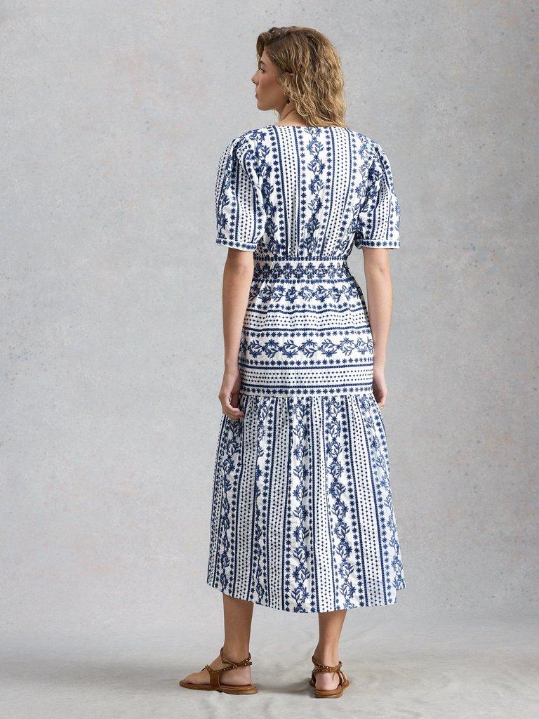 Jolene Embroidered Dress in WHITE MLT - MODEL BACK