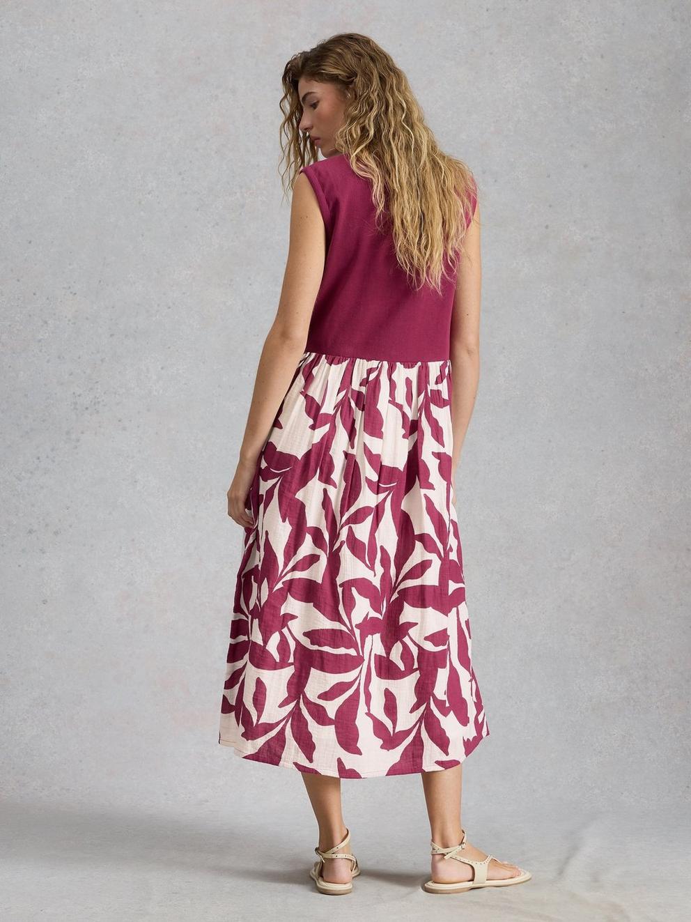 Shay Midi Jersey Mix Dress in PINK MLT - MODEL BACK