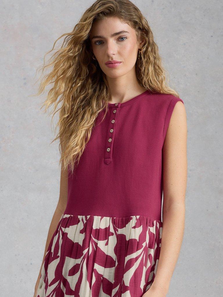 Shay Midi Jersey Mix Dress in PINK MLT - MODEL DETAIL