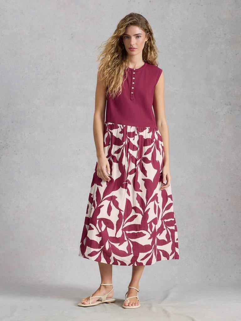 Shay Midi Jersey Mix Dress in PINK MLT - MODEL FRONT