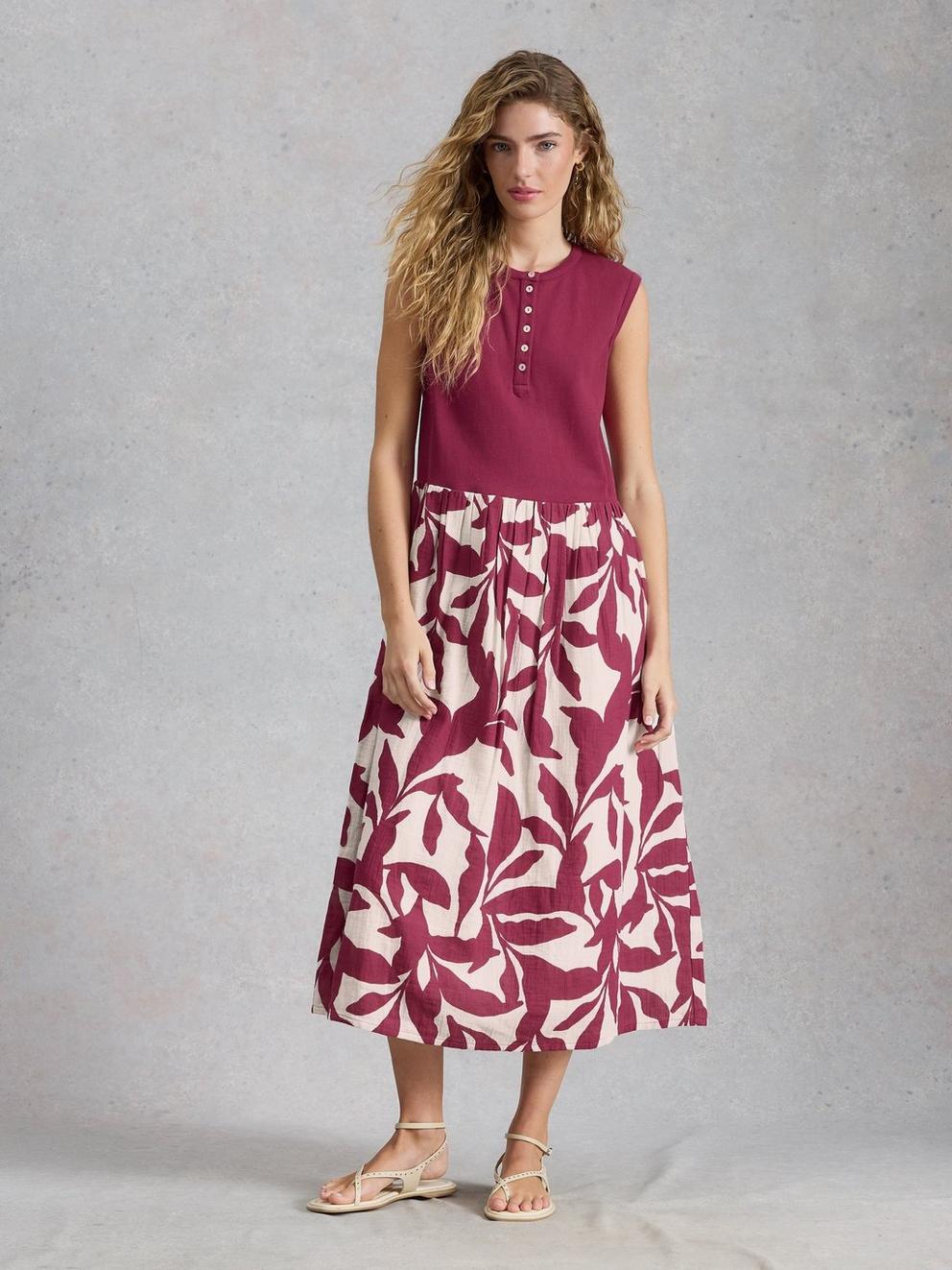 Shay Midi Jersey Mix Dress in PINK MLT - MODEL FRONT