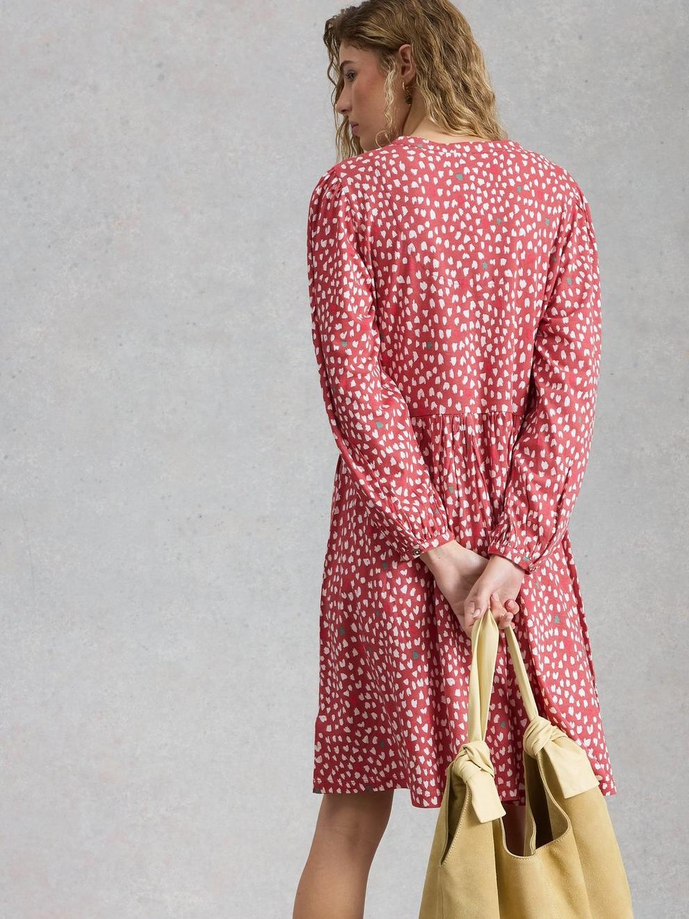 Lola Jersey Notch Neck Dress in PINK PR - MODEL BACK
