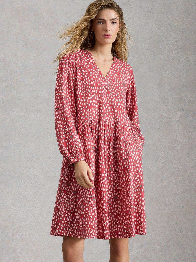 Lola Jersey Notch Neck Dress in PINK PR - MODEL DETAIL
