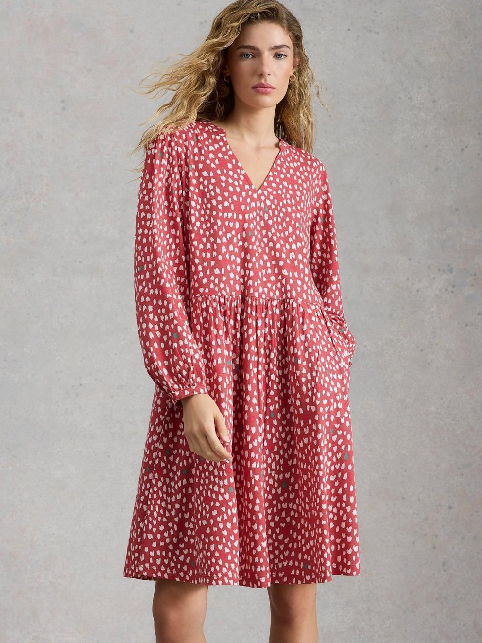 Lola Jersey Notch Neck Dress in PINK PR - MODEL DETAIL