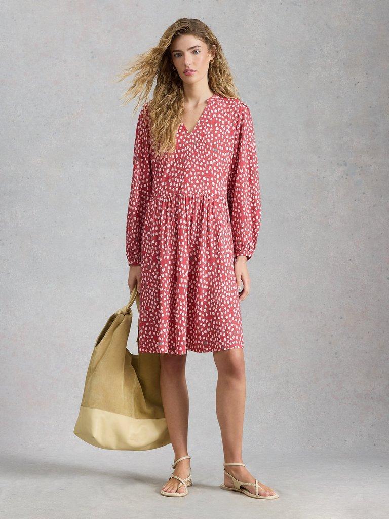 Lola Jersey Notch Neck Dress in PINK PR - MODEL FRONT