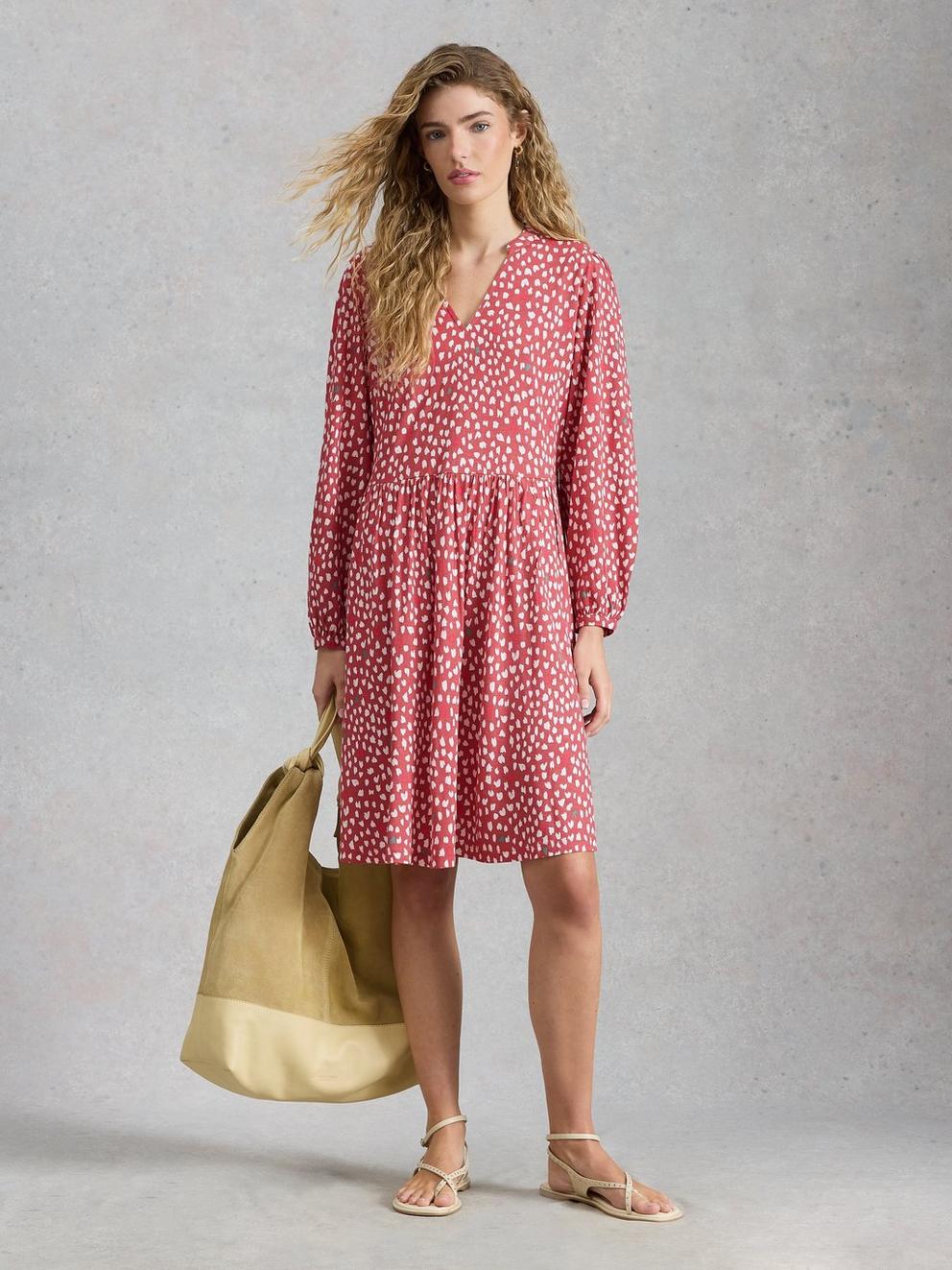 Lola Jersey Notch Neck Dress in PINK PR - MODEL FRONT