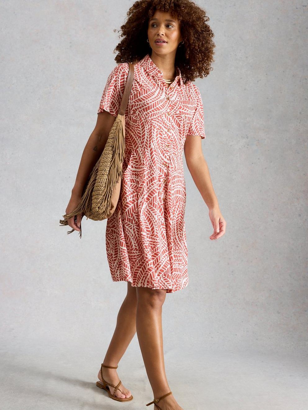 Ria Print Jersey Shirt Dress in PINK PR - MODEL FRONT