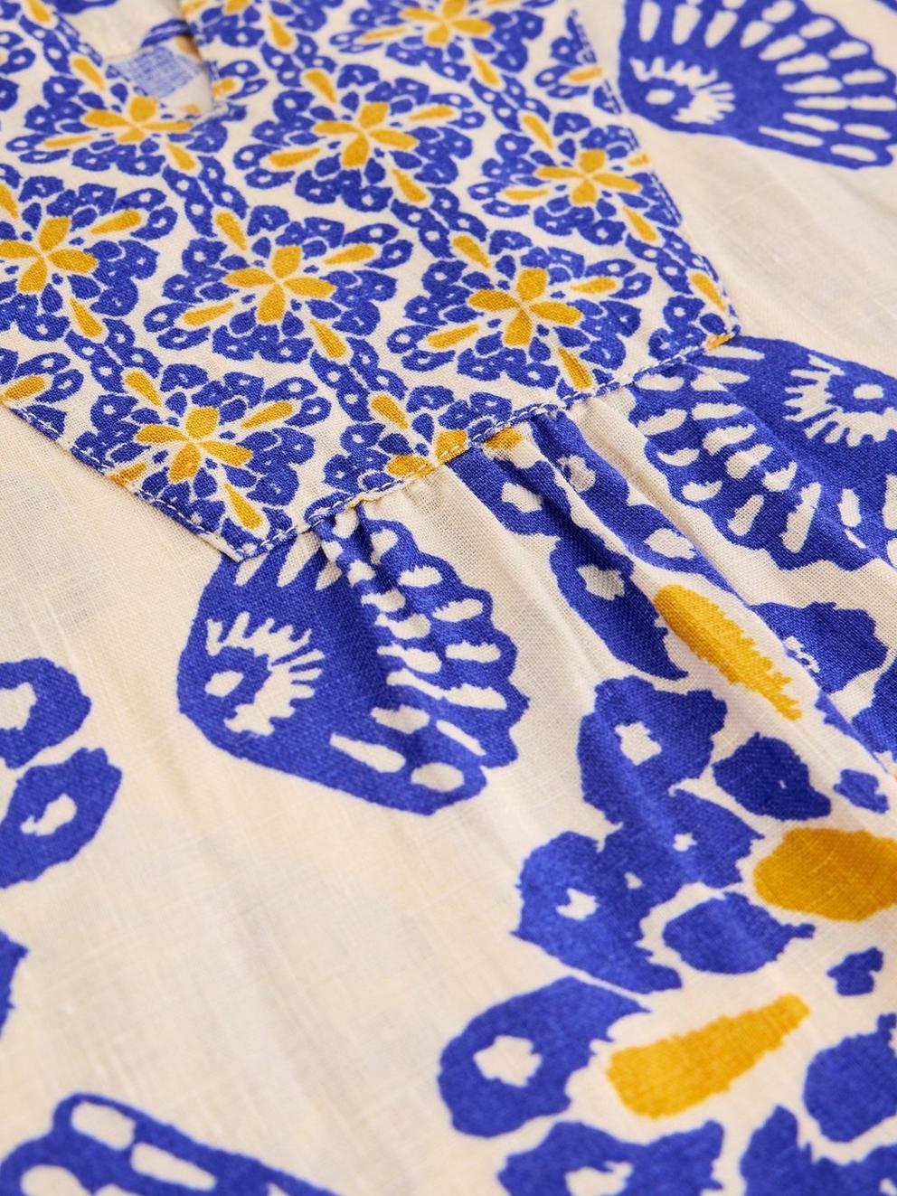 Ash Linen Printed Dress in NAT PR - FLAT DETAIL