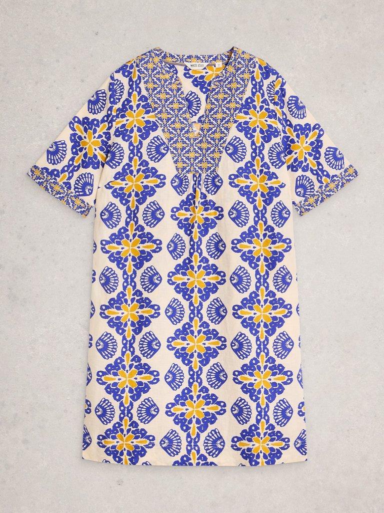 Ash Linen Printed Dress in NAT PR - FLAT FRONT