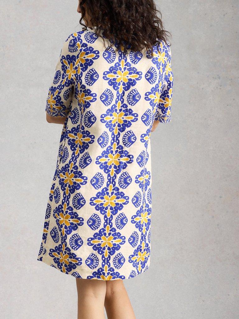 Ash Linen Printed Dress in NAT PR - MODEL BACK