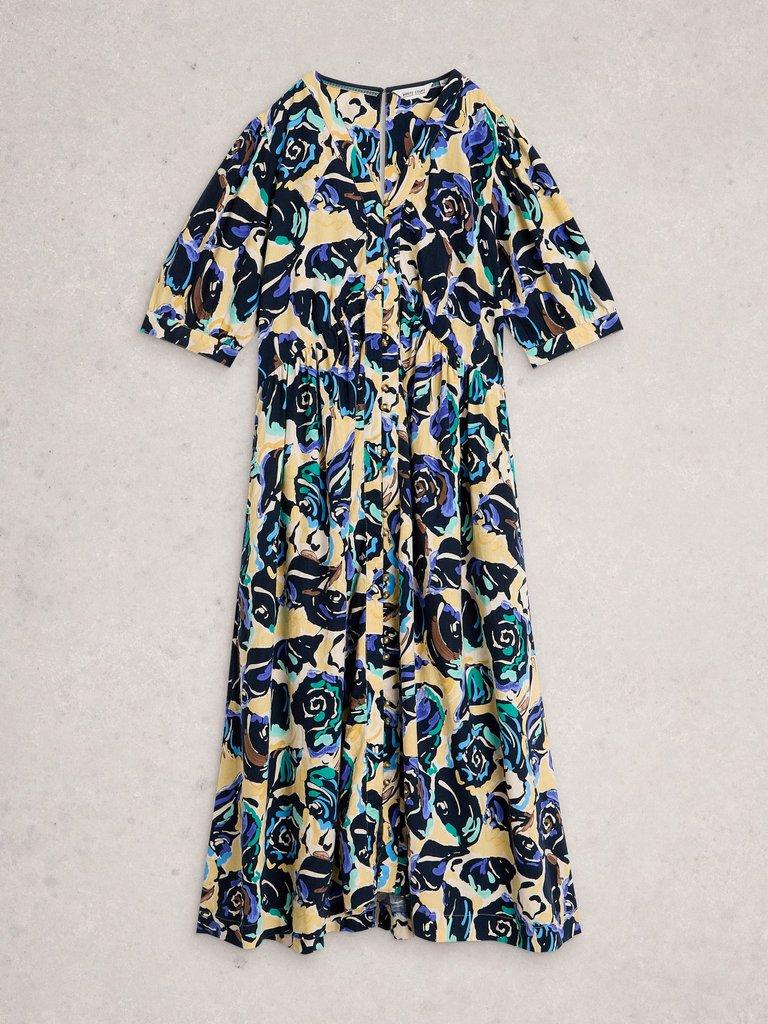 Fern Linen Blend Dress in NAVY MULTI - FLAT FRONT