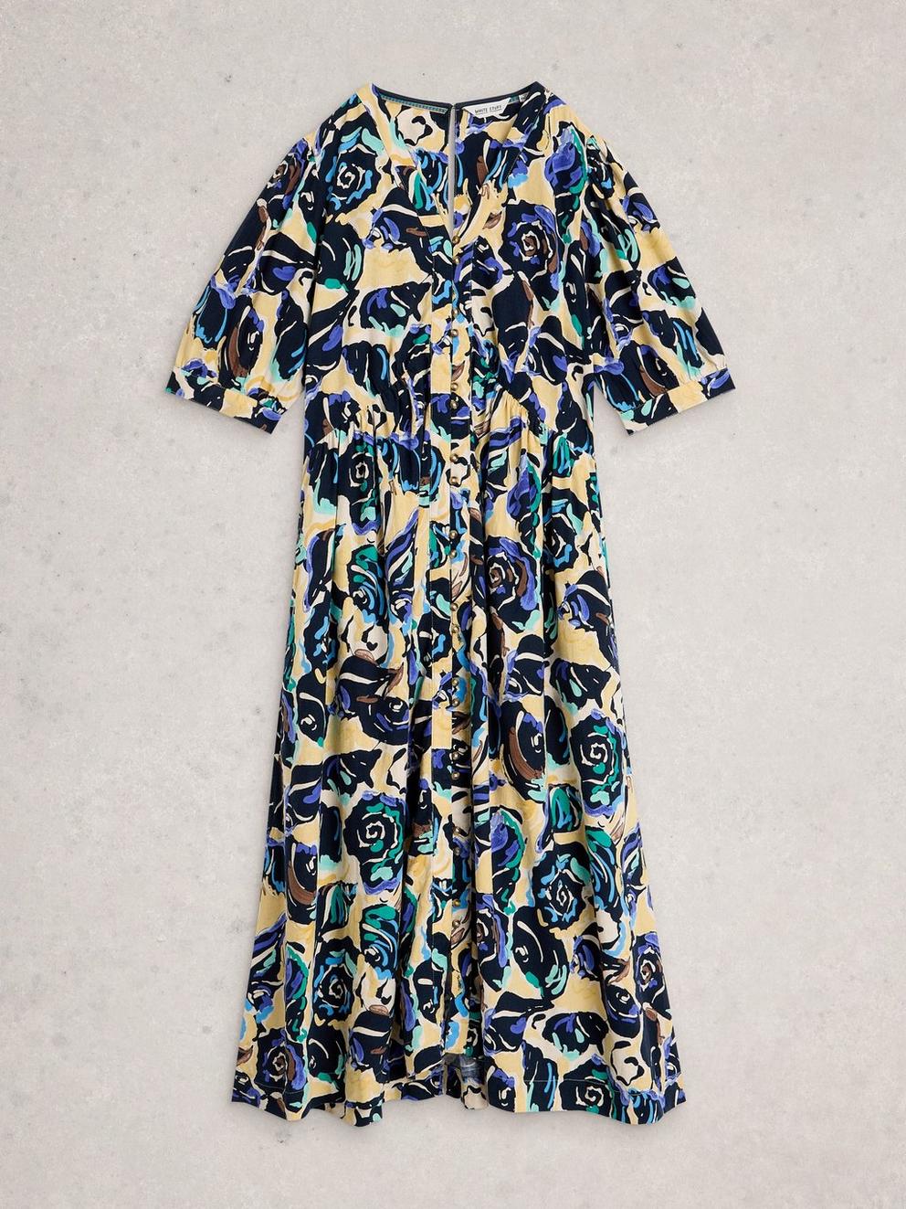 Fern Linen Blend Dress in NAVY MULTI - FLAT FRONT