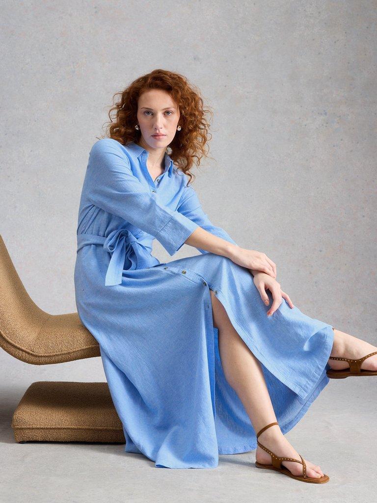 Soma Linen Shirt Dress in CHAMB BLUE - FLAT BACK