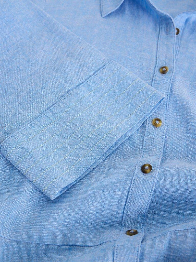Soma Linen Shirt Dress in CHAMB BLUE - FLAT DETAIL