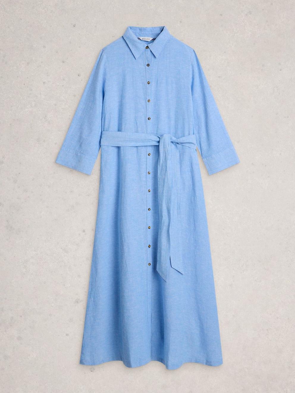 Soma Linen Shirt Dress in CHAMB BLUE - FLAT FRONT