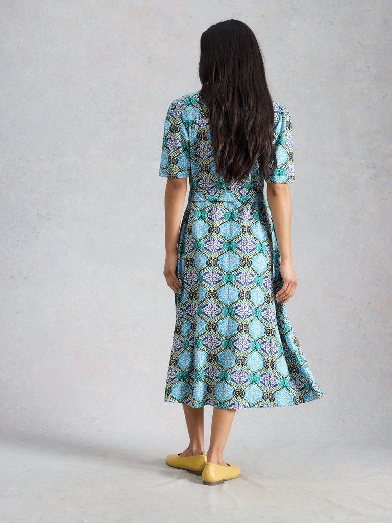 Val Linen Blend Dress in BLUE PR - MODEL BACK