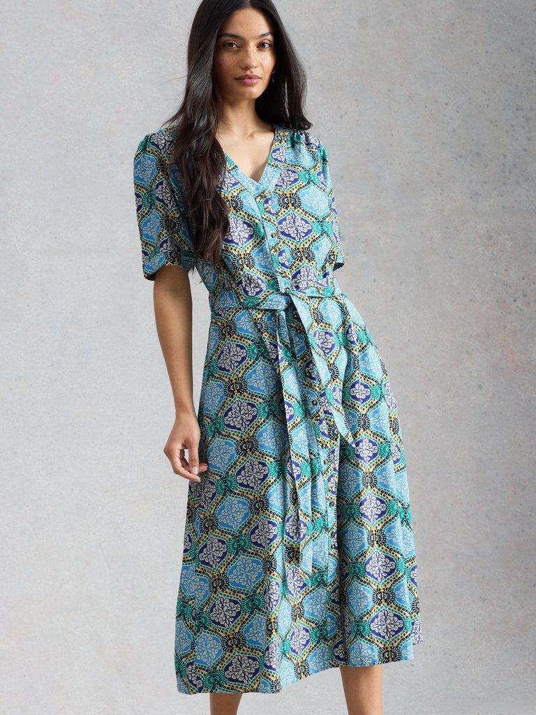 Val Linen Blend Dress in BLUE PR - MODEL DETAIL