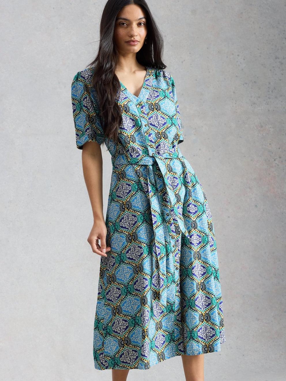 Val Linen Blend Dress in BLUE PR - MODEL DETAIL