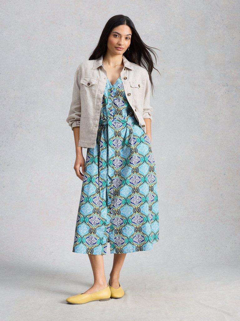 Val Linen Blend Dress in BLUE PR - MODEL FRONT