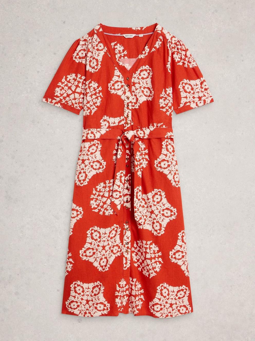Val Linen Blend Dress in RED PR - FLAT FRONT