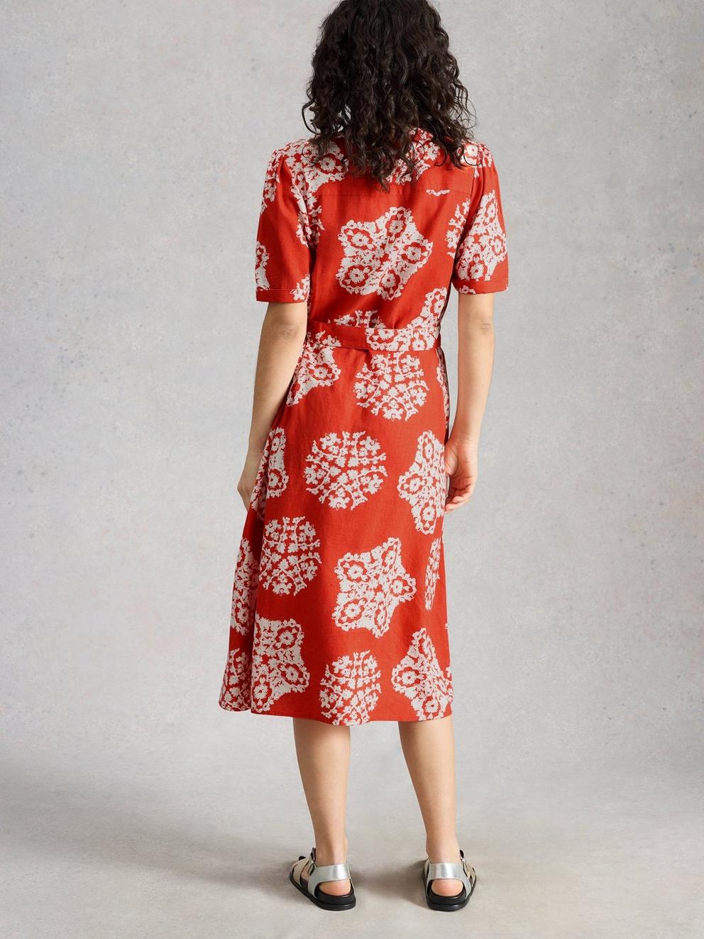 Val Linen Blend Dress in RED PR - MODEL BACK