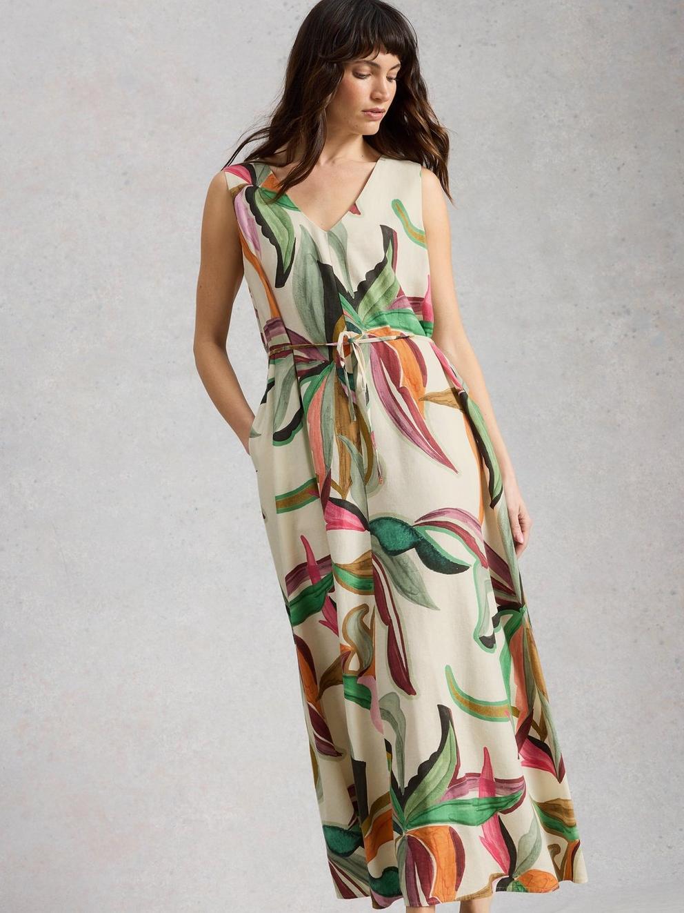 Poppy Linen Blend Maxi Dress in NAT PR - MODEL DETAIL