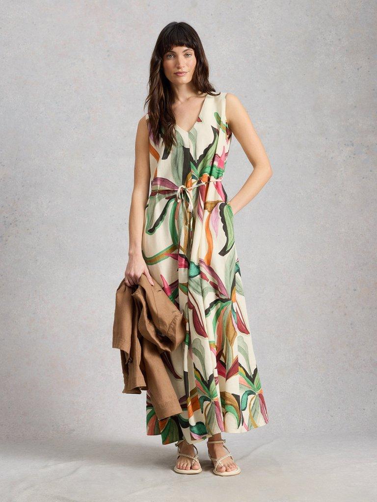 Poppy Linen Blend Maxi Dress in NAT PR - MODEL FRONT
